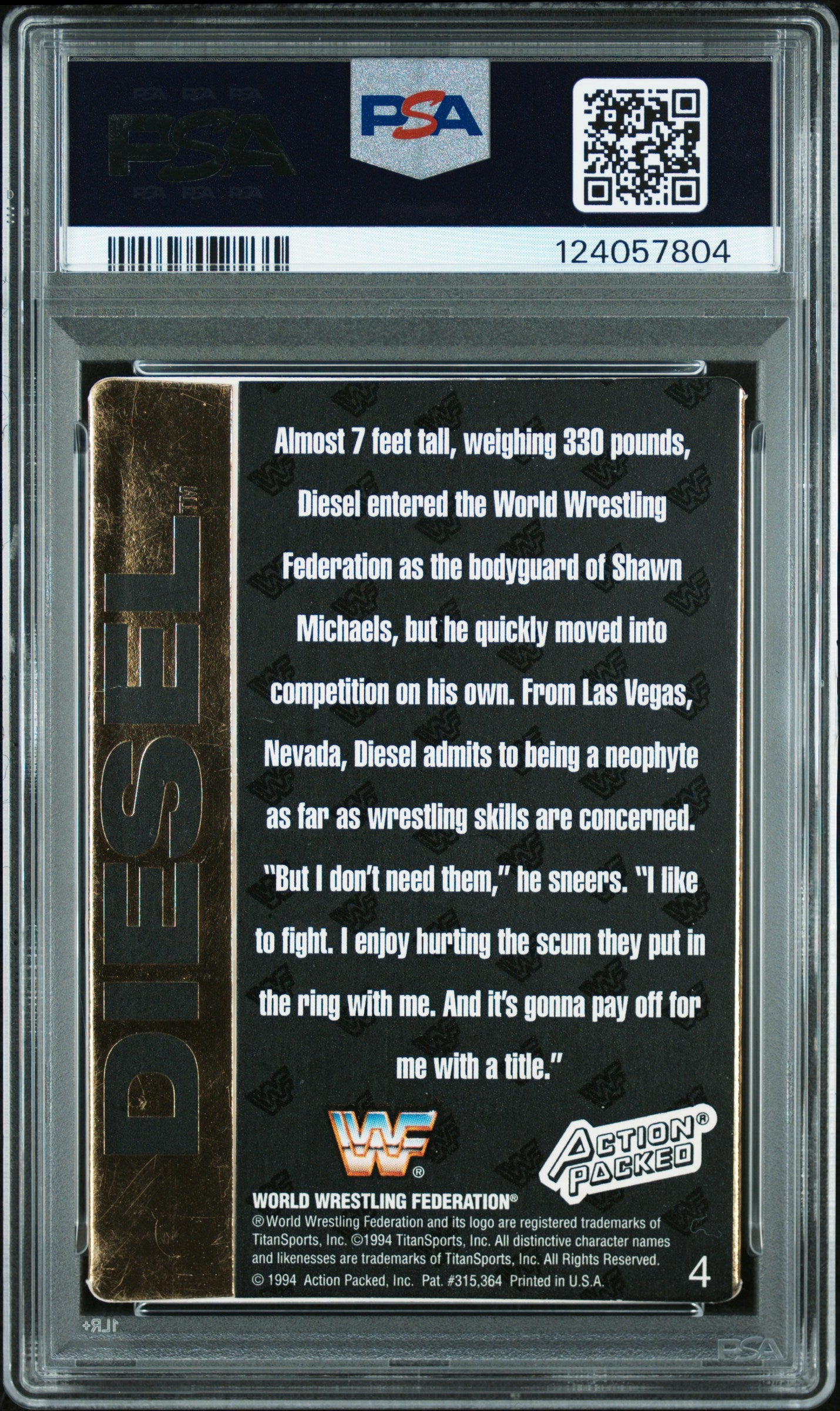 Graded 1994 Action Packed WWF Kevin Nash Diesel #4 Rookie RC Signed Wrestling Card PSA 5 Card - Auto Grade Authentic