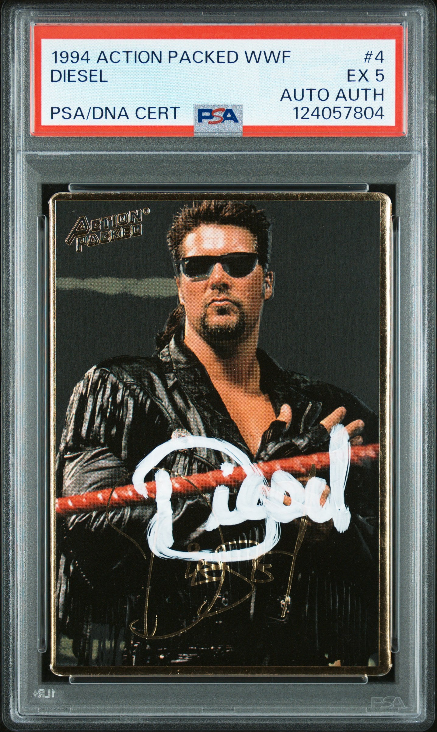 Graded 1994 Action Packed WWF Kevin Nash Diesel #4 Rookie RC Signed Wrestling Card PSA 5 Card - Auto Grade Authentic