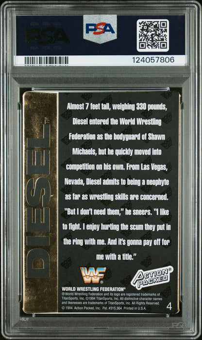 Graded 1994 Action Packed WWF Kevin Nash Diesel #4 Rookie RC Signed Wrestling Card PSA 6 Card - Auto Grade Authentic