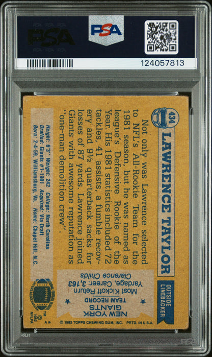 Graded 1982 Topps Lawrence Taylor #434 Rookie RC Signed Football Card PSA 1.5 Card - Auto Grade Authentic
