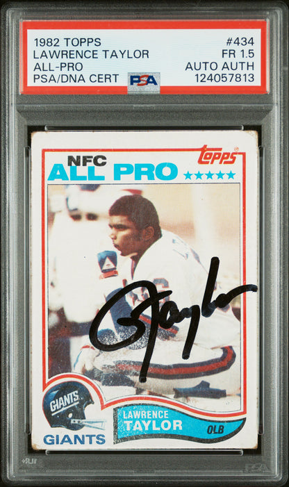 Graded 1982 Topps Lawrence Taylor #434 Rookie RC Signed Football Card PSA 1.5 Card - Auto Grade Authentic