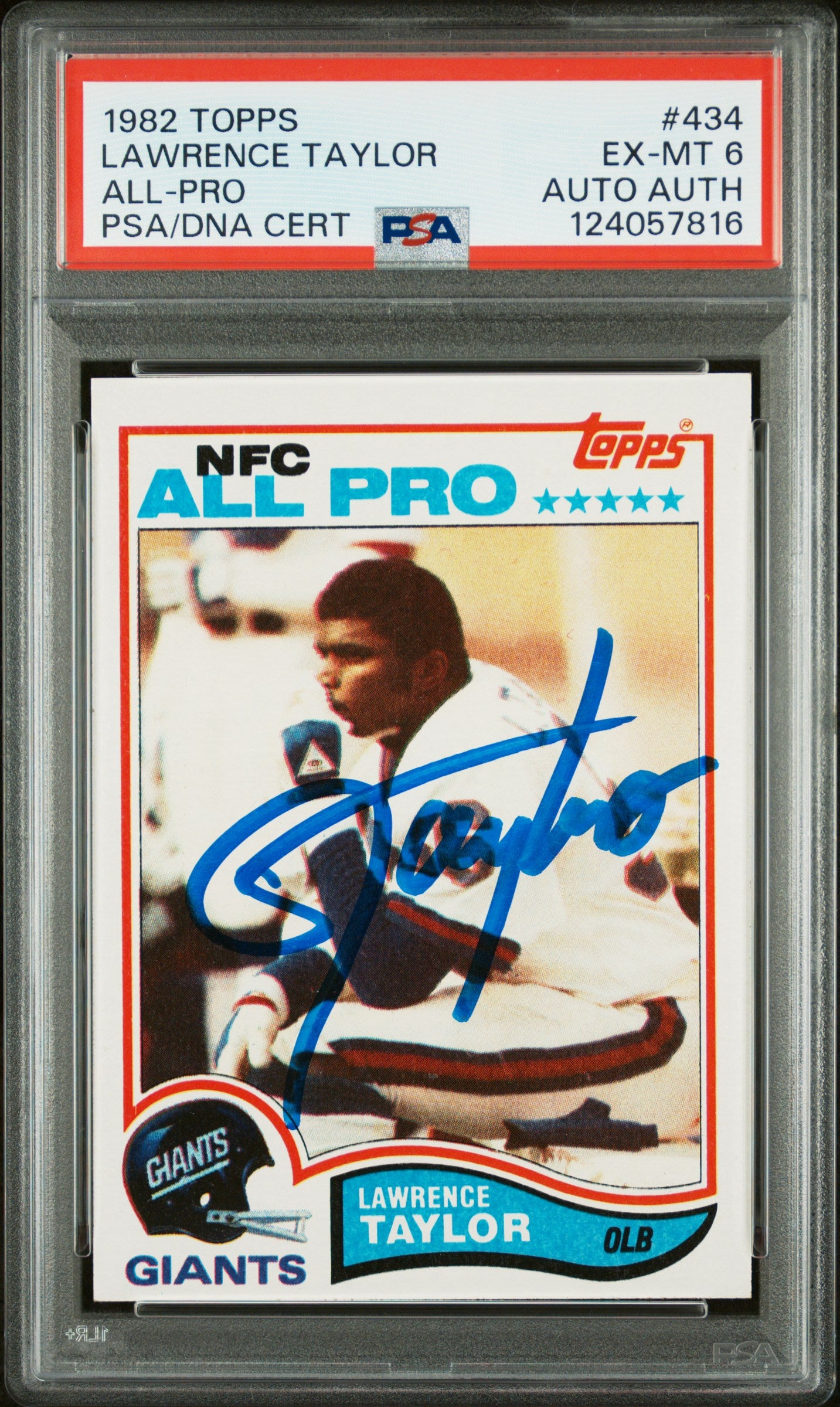 Graded 1982 Topps Lawrence Taylor #434 Rookie RC Signed Football Card PSA 6 Card - Auto Grade Authentic