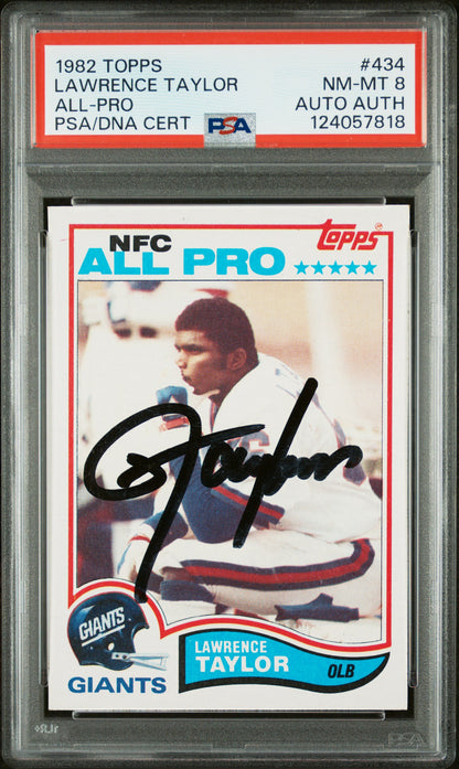 Graded 1982 Topps Lawrence Taylor #434 Rookie RC Signed Football Card PSA 8 Card - Auto Grade Authentic