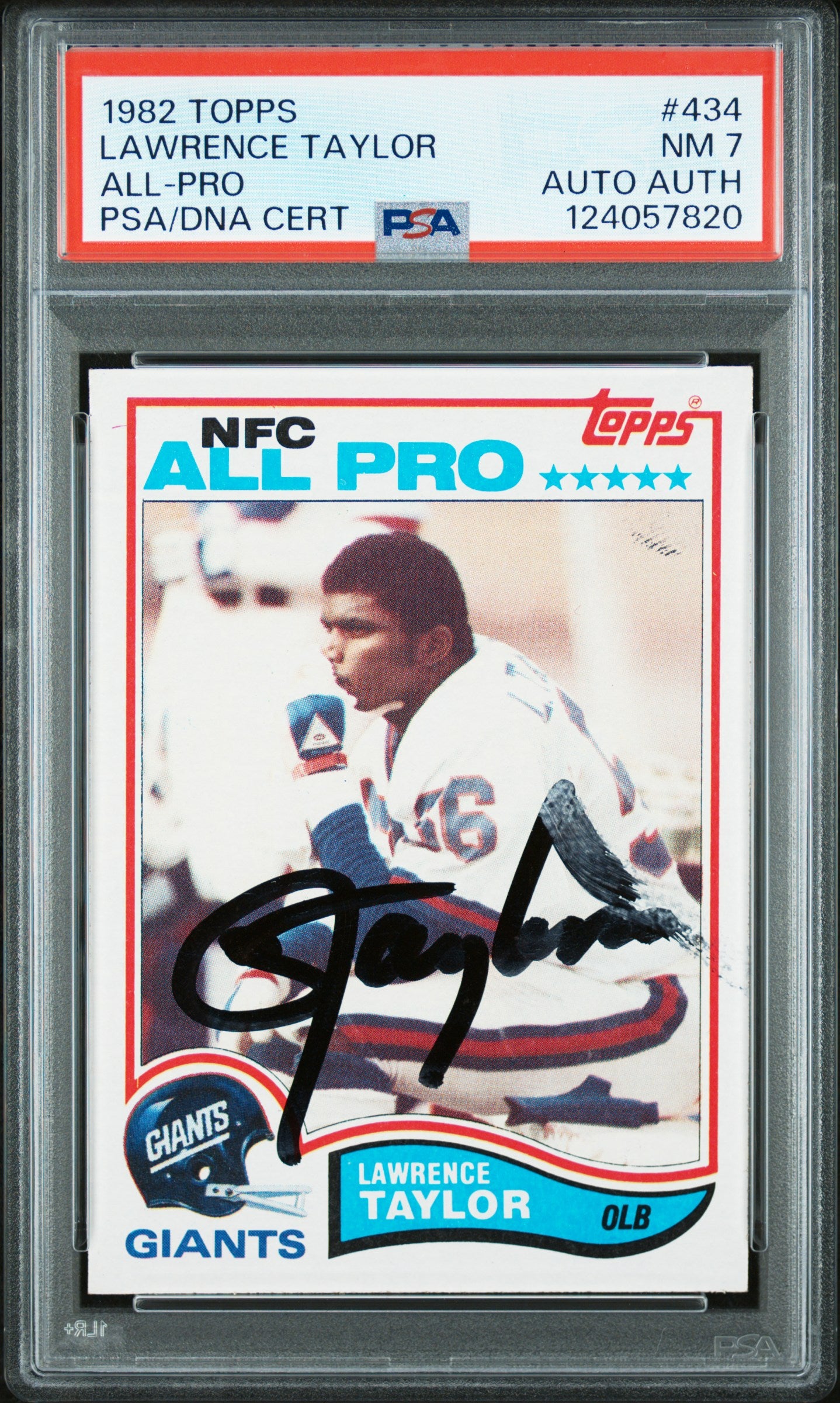 Graded 1982 Topps Lawrence Taylor #434 Rookie RC Signed Football Card PSA 7 Card - Auto Grade Authentic