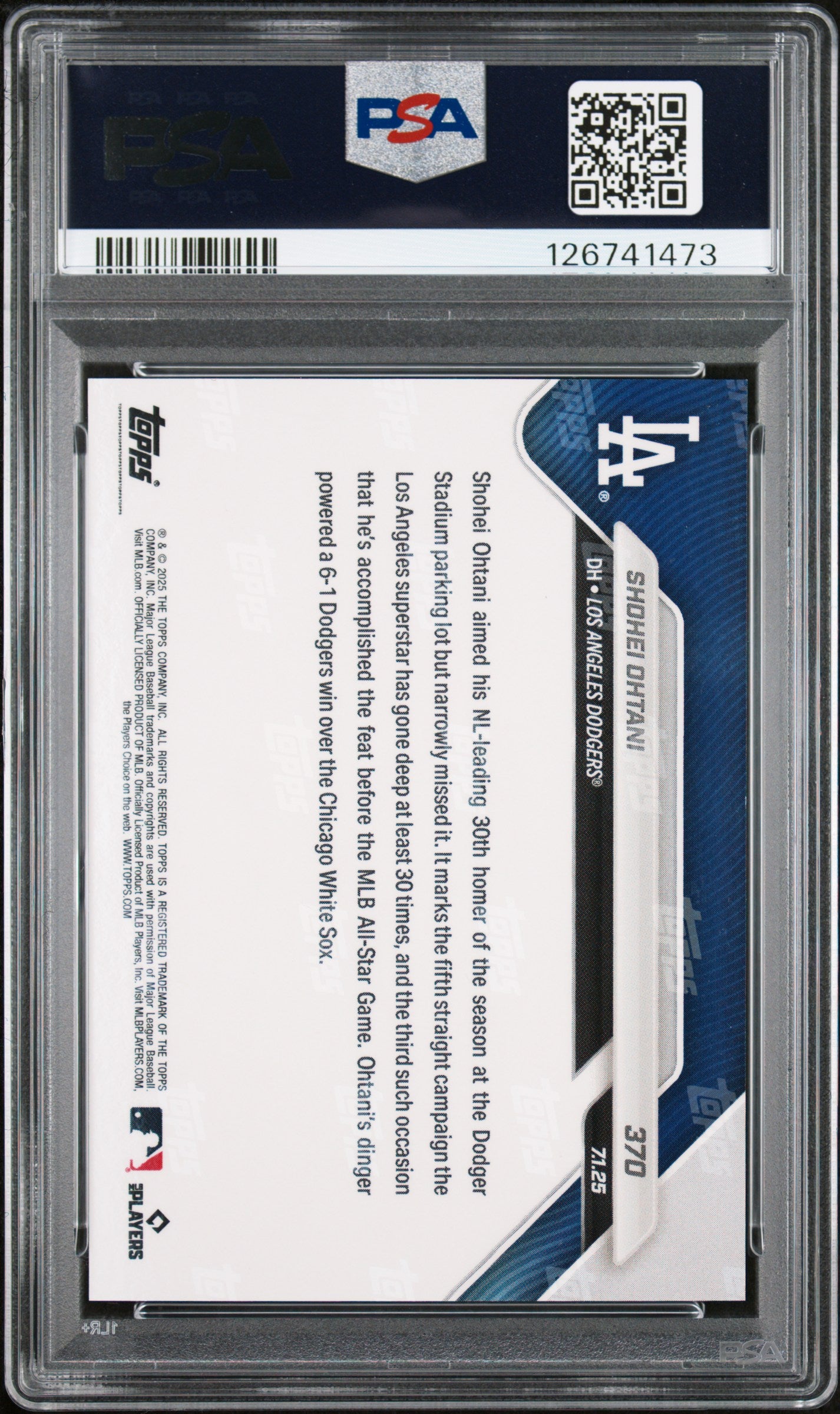 Graded 2025 Topps Now Shohei Ohtani #370 Baseball Card PSA 10 Gem Mint