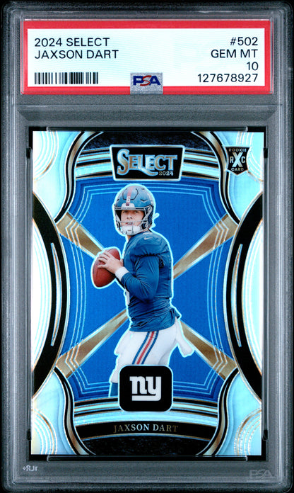 Graded 2024 Panini Select Jaxson Dart #502 XRC Silver Prizm Rookie RC Football Card PSA 10 Gem Mint