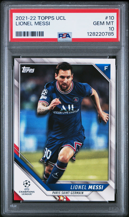 Graded 2021 Topps UCL Lionel Messi #10 UEFA Champions League Soccer Card PSA 10 Gem Mint
