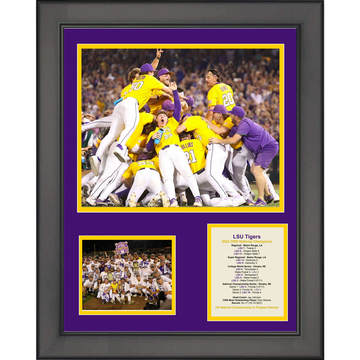 Framed LSU Tigers 2023 Men's College World Series NCAA National Champions 11"x14" Baseball Three Photo Collage