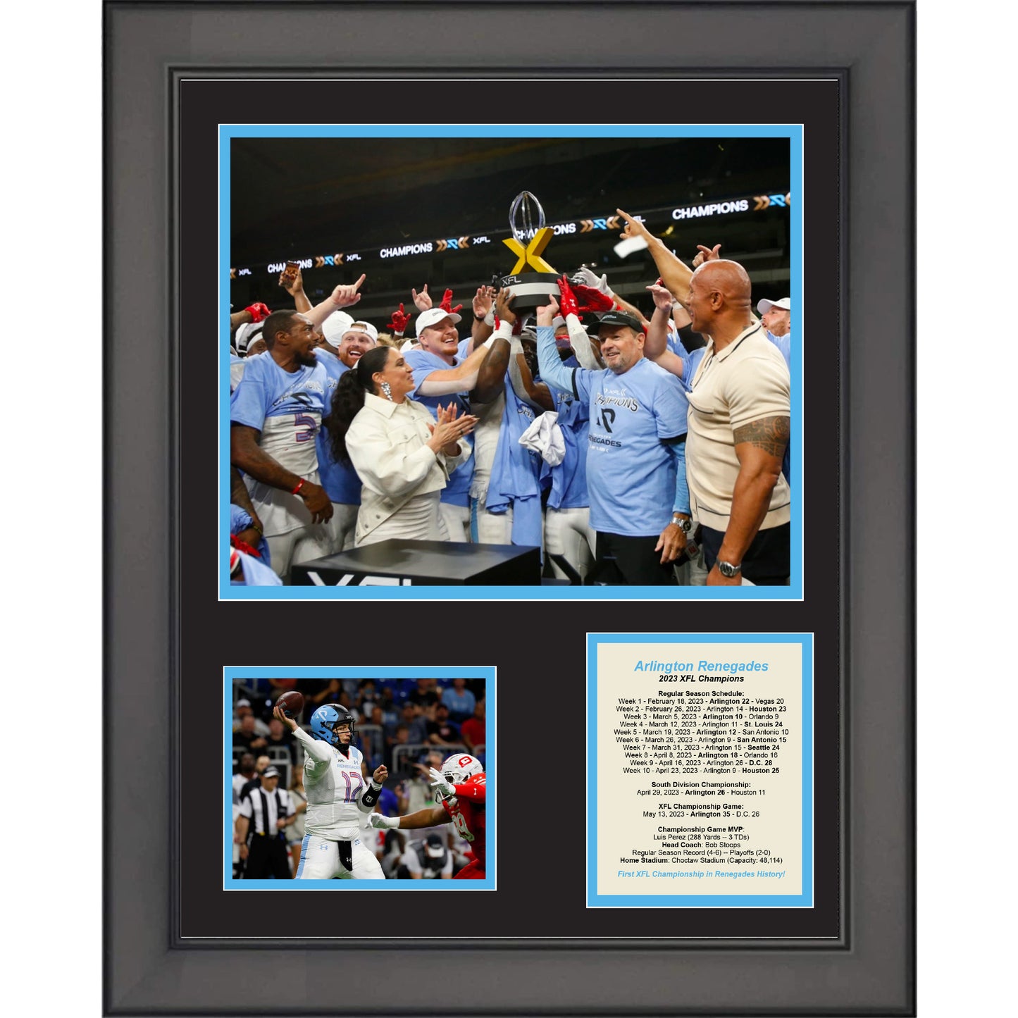 Framed Arlington Renegades 2023 XFL Champions Football 11"x14" Three Photo Collage