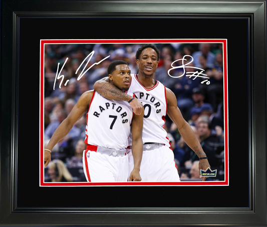 Framed Kyle Lowry & DeMar DeRozan Dual Facsimile Laser Engraved Signature Auto 11"x14" Basketball Photo HOFSM Holo