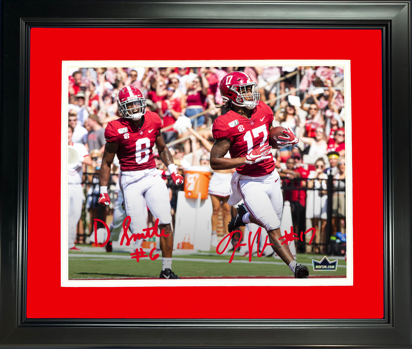 Framed Devonta Smith & Jaylen Waddle Dual Facsimile Laser Engraved Signature Auto Alabama Crimson Tide 11"x14" College Football Photo HOFSM Holo