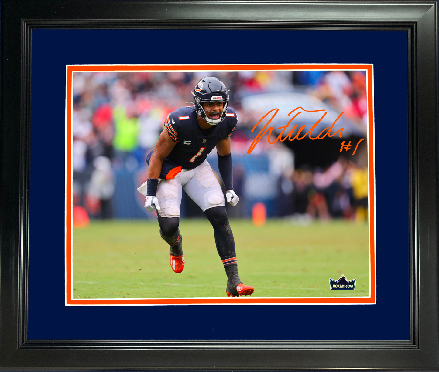 Framed Justin Fields Chicago Bears Facsimile Laser Engraved Signature Auto 11"x14" Football Photo HOFSM Holo