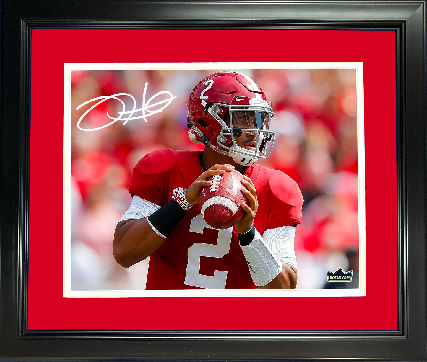 Framed Jalen Hurts Facsimile Laser Engraved Signature Auto Alabama Crimson Tide 11"x14" College Football Photo HOFSM Holo