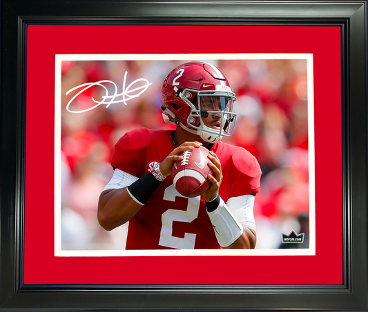 Framed Jalen Hurts Facsimile Laser Engraved Signature Auto Alabama Crimson Tide 11"x14" College Football Photo HOFSM Holo