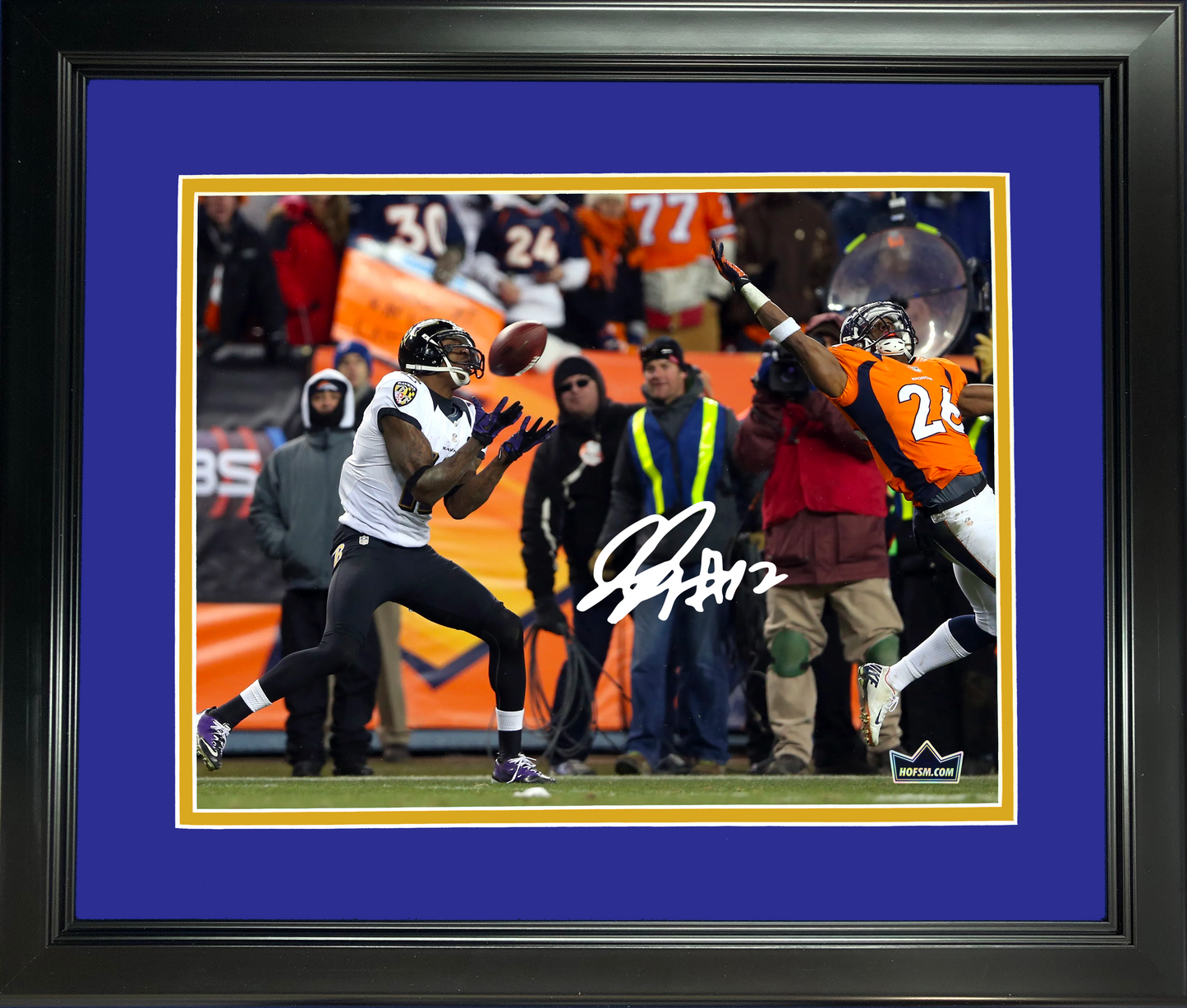 Framed The Mile High Miracle Jacoby Jones 2013 Catch Facsimile Laser Engraved Signature Auto Baltimore Ravens 11"x14" Football Photo HOFSM Holo