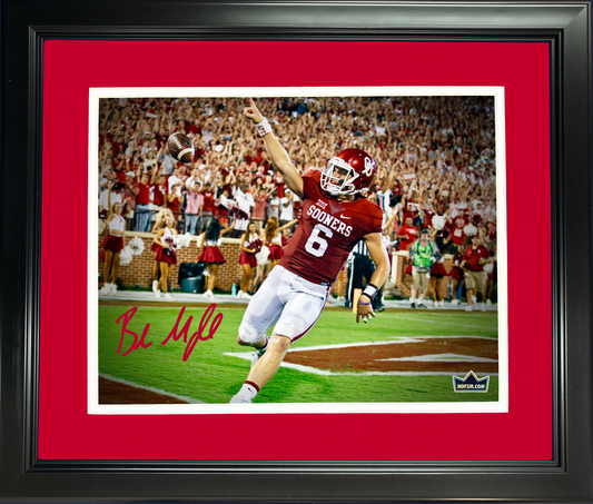 Framed Baker Mayfield Facsimile Laser Engraved Signature Auto Oklahoma Sooners 11"x14" College Football Photo HOFSM Holo