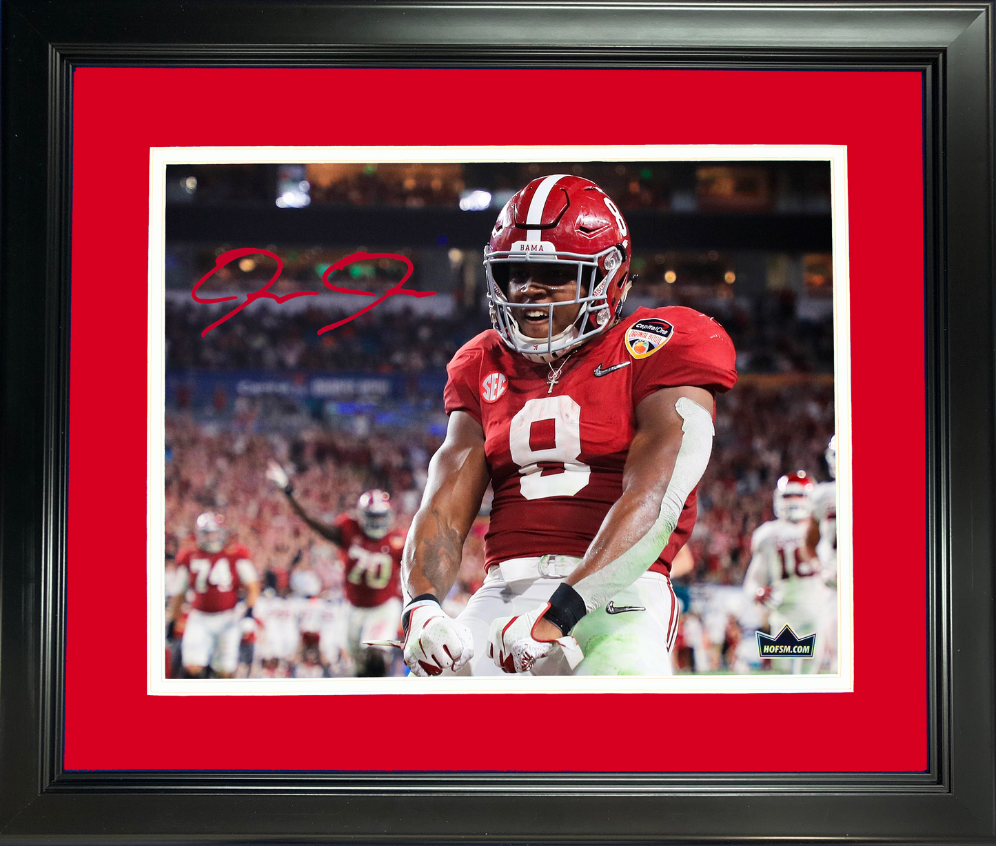 Framed Josh Jacobs Facsimile Laser Engraved Signature Auto Alabama Crimson Tide 11"x14" College Football Photo HOFSM Holo