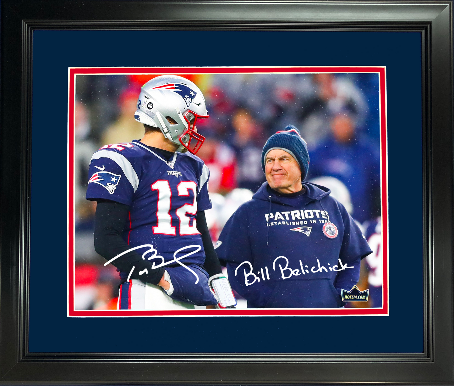 Framed Tom Brady & Bill Belichick Dual Facsimile Laser Engraved Signature Auto New England Patriots 11"x14" Football Photo HOFSM Holo