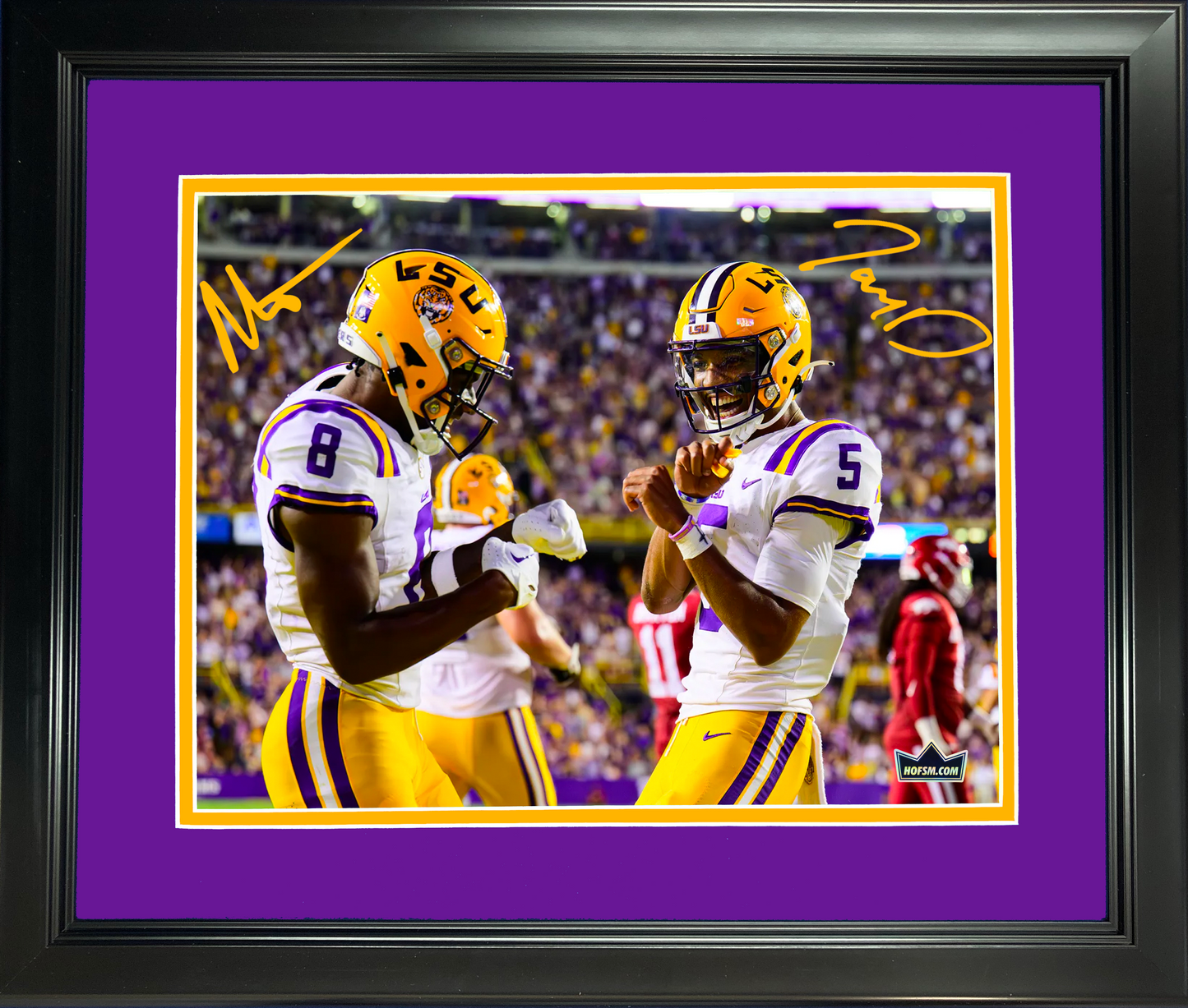 Framed Jayden Daniels & Malik Nabers Dual Facsimile Laser Engraved Signature Auto LSU Tigers 11"x14" College Football Photo HOFSM Holo
