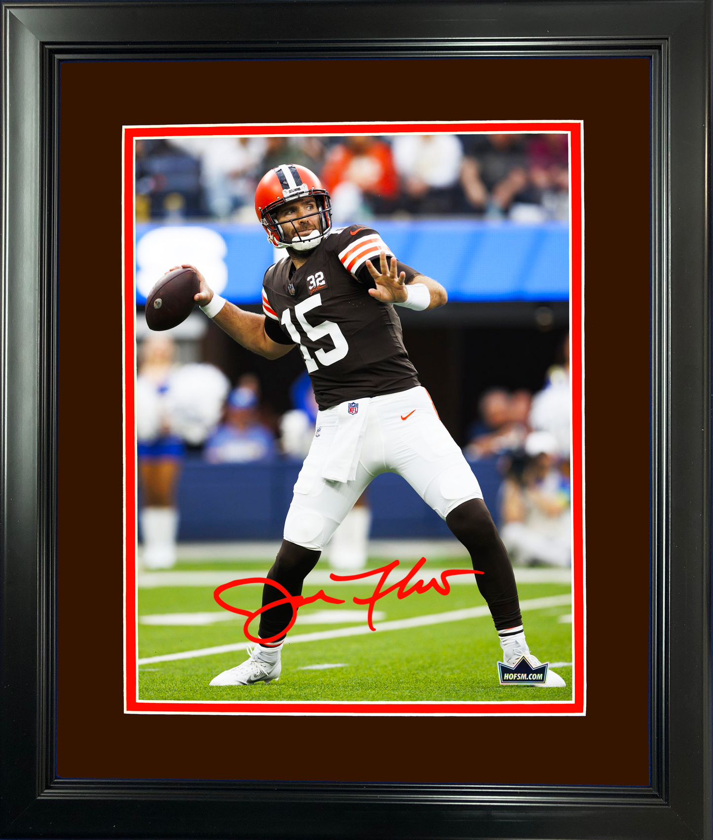 Framed Joe Flacco Facsimile Laser Engraved Signature Auto Cleveland Browns 11"x14" Football Photo HOFSM Holo