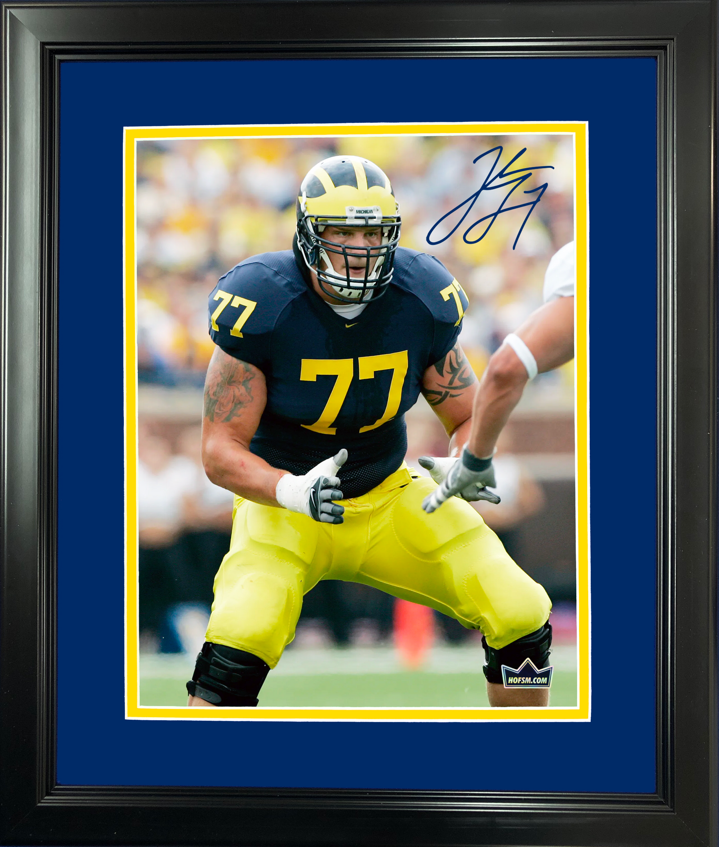 Framed Jake Long Facsimile Laser Engraved Signature Auto Michigan Wolverines 11"x14" College Football Photo HOFSM Holo