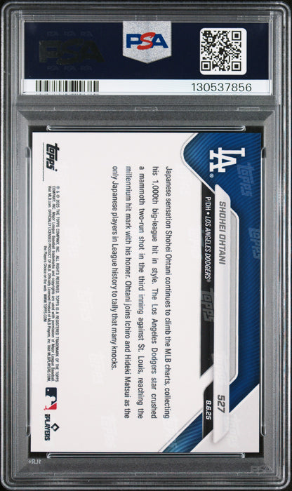 Graded 2025 Topps Now Shohei Ohtani #527 Blasts Majestic HR for 1,000th MLB Hit Baseball Card PSA 10 Gem Mint