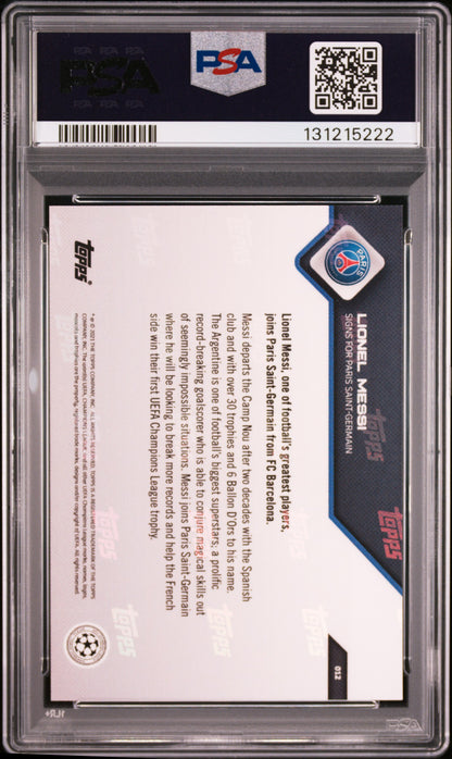 Graded 2021 Topps Now UCL Lionel Messi #12 Signs for PSG UEFA Champions League Soccer Card PSA 10 Gem Mint
