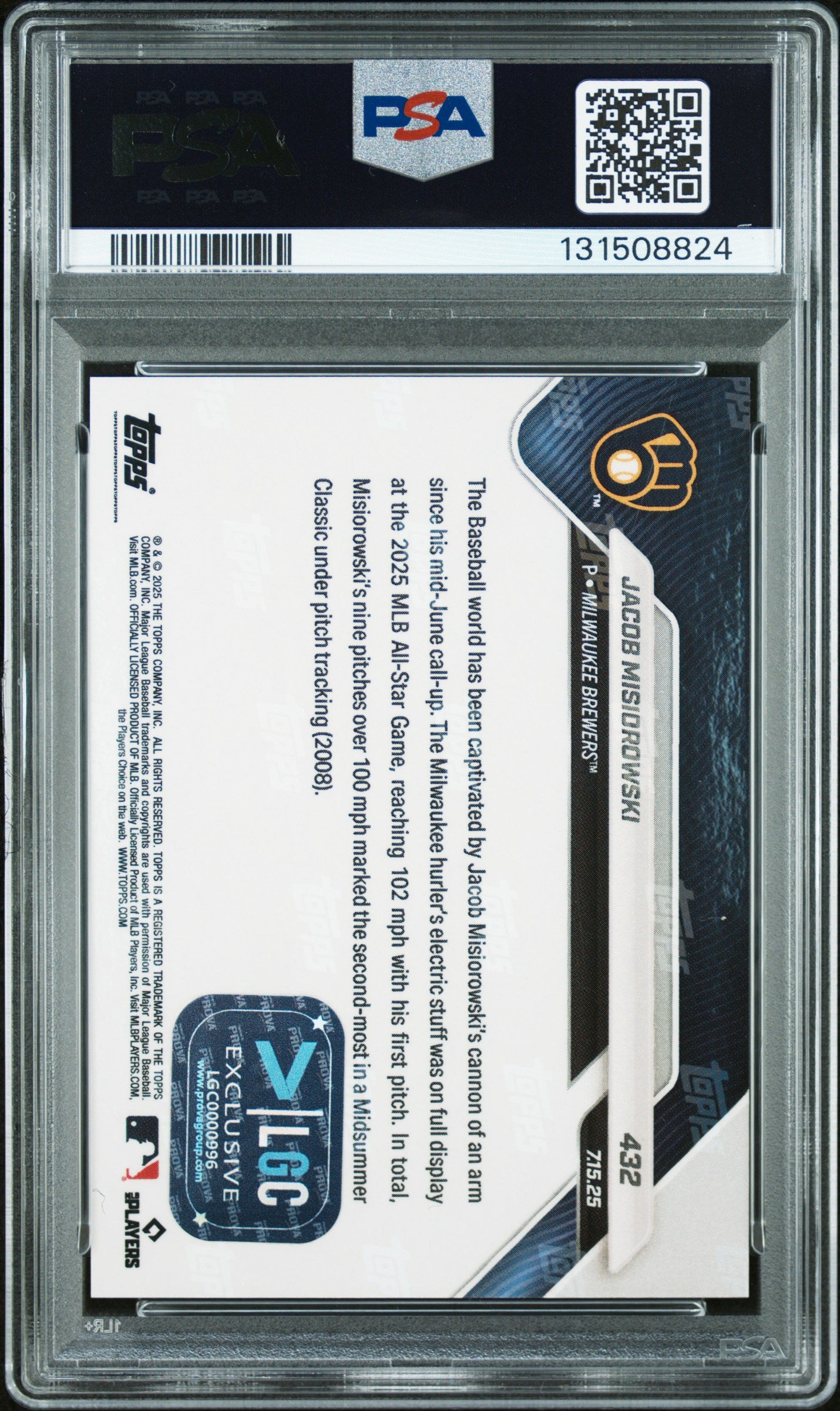 Graded 2025 Topps Now Jacob Misiorowski #432 Gold Foil /50 Rookie RC Baseball Card PSA 10 Auto Grade Gem Mint