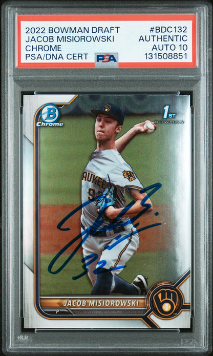 Graded 2022 Topps Bowman Draft Jacob Misiorowski #BDC-132 Chrome Rookie RC Baseball Card PSA 10 Auto Grade Gem Mint