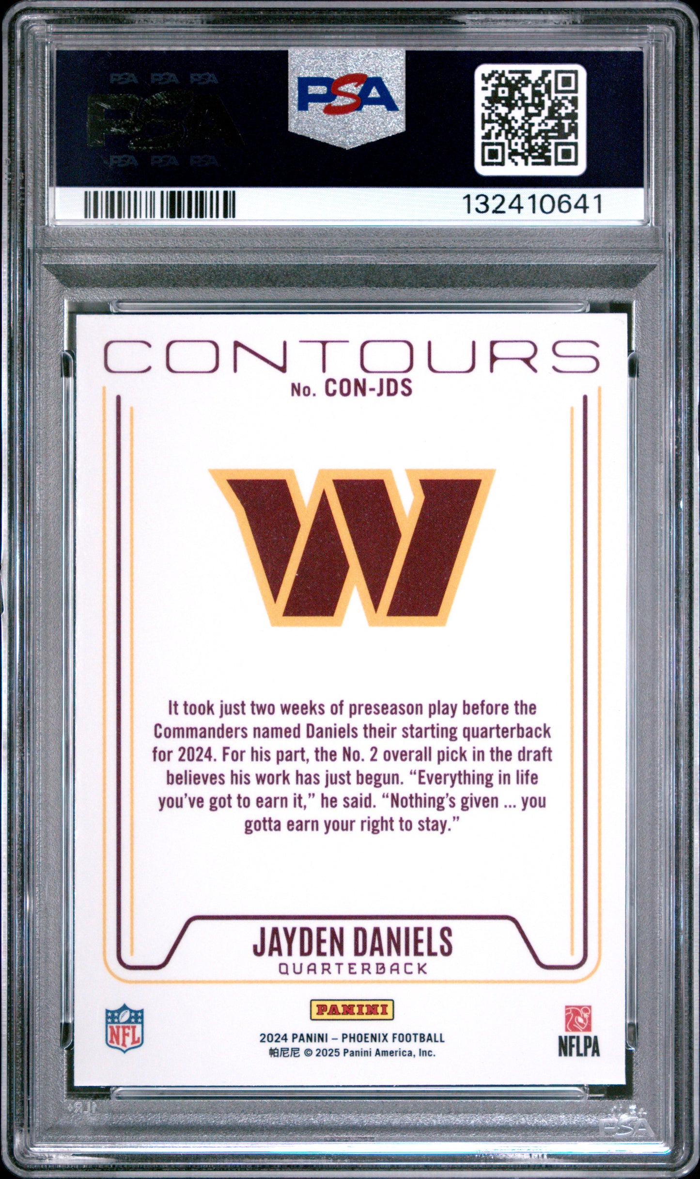 Graded 2024 Panini Phoenix Jayden Daniels #CONJDS Contours Rookie RC Football Card PSA 10 Gem Mint