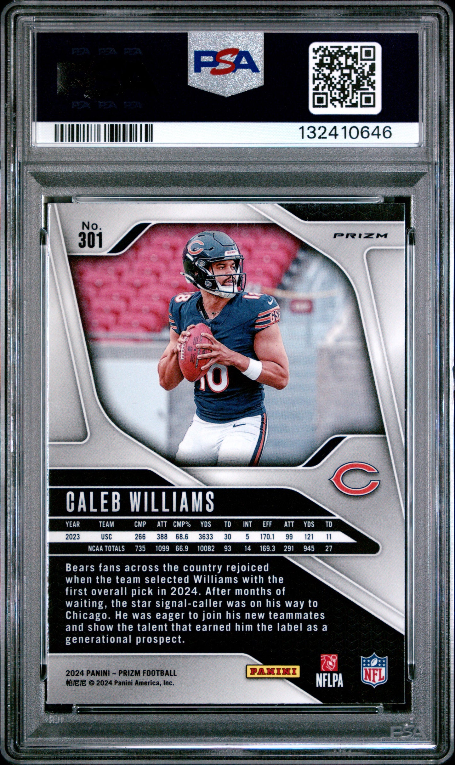 Graded 2024 Panini Prizm Caleb Williams #301 Silver Prizm Rookie RC Football Card PSA 10 Gem Mint