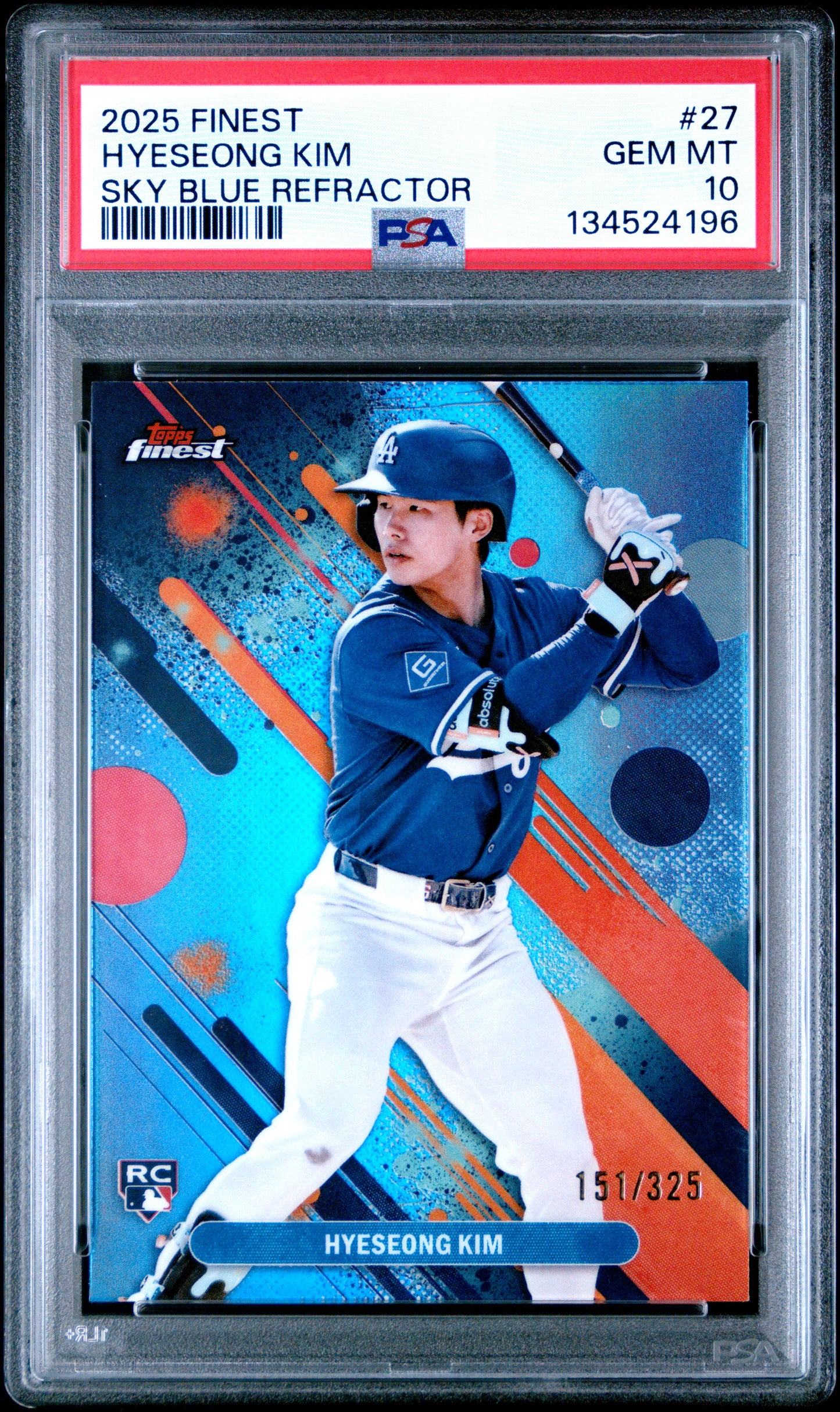 Graded 2025 Topps Finest Hyeseong Kim #27 Sky Blue Refractor /325 Rookie RC Baseball Card PSA 10 Gem Mint