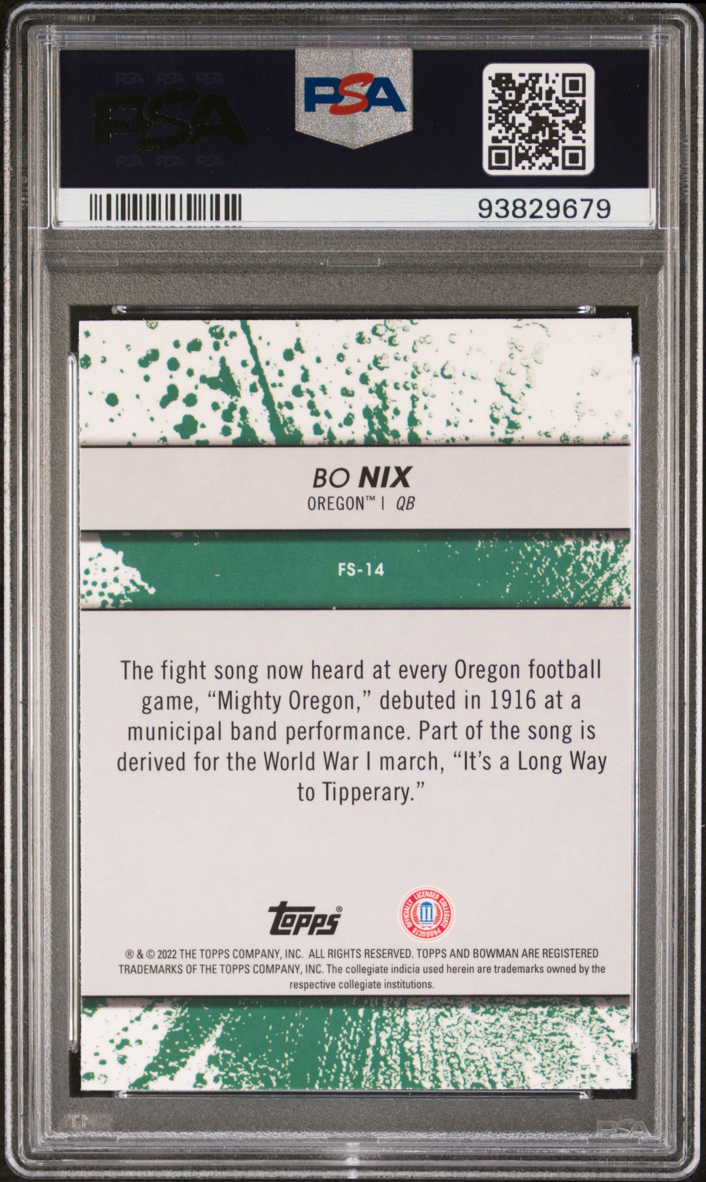 Graded 2022 Topps Bowman Best University Bo Nix #FS14 Fight Song Rookie RC Football Card PSA 10 Gem Mint