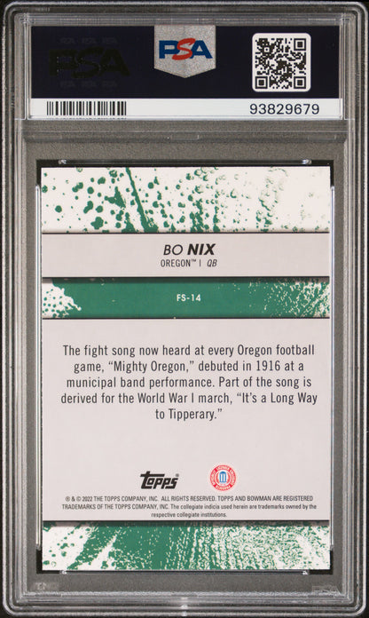 Graded 2022 Topps Bowman Best University Bo Nix #FS14 Fight Song Rookie RC Football Card PSA 10 Gem Mint
