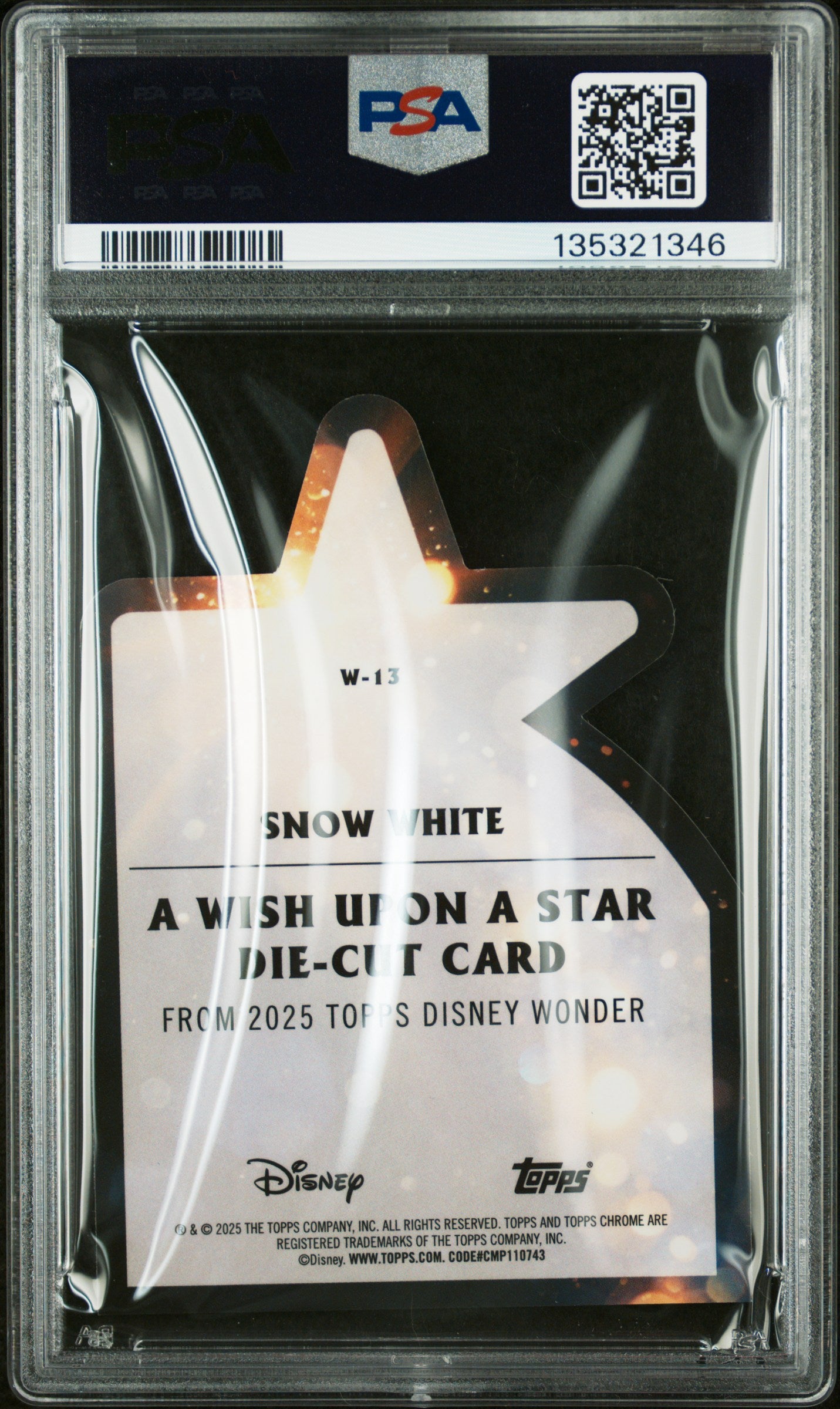 Graded 2025 Topps Chrome Disney Wonder Snow White #W-13 Wish Upon A Star Die-Cut Seven Dwarfs Trading Card PSA 10 Gem Mint
