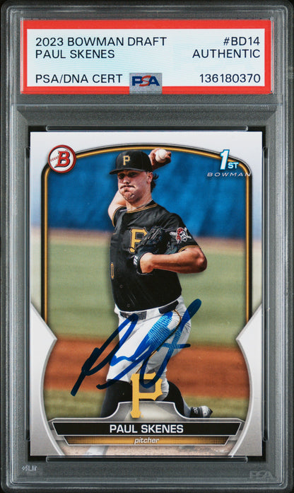 Graded 2023 Topps Bowman Draft Paul Skenes #BD14 Rookie RC Baseball Card *FINGER PRINT Smudge* PSA Auto Grade Gem Mint