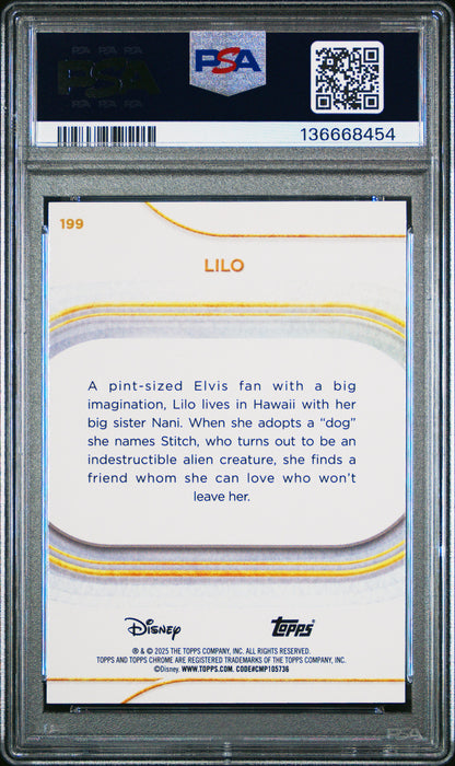 Graded 2025 Topps Chrome Disney Lilo #199 Yellow Mini Diamonds Lilo & Stitch Trading Card PSA 10 Gem Mint