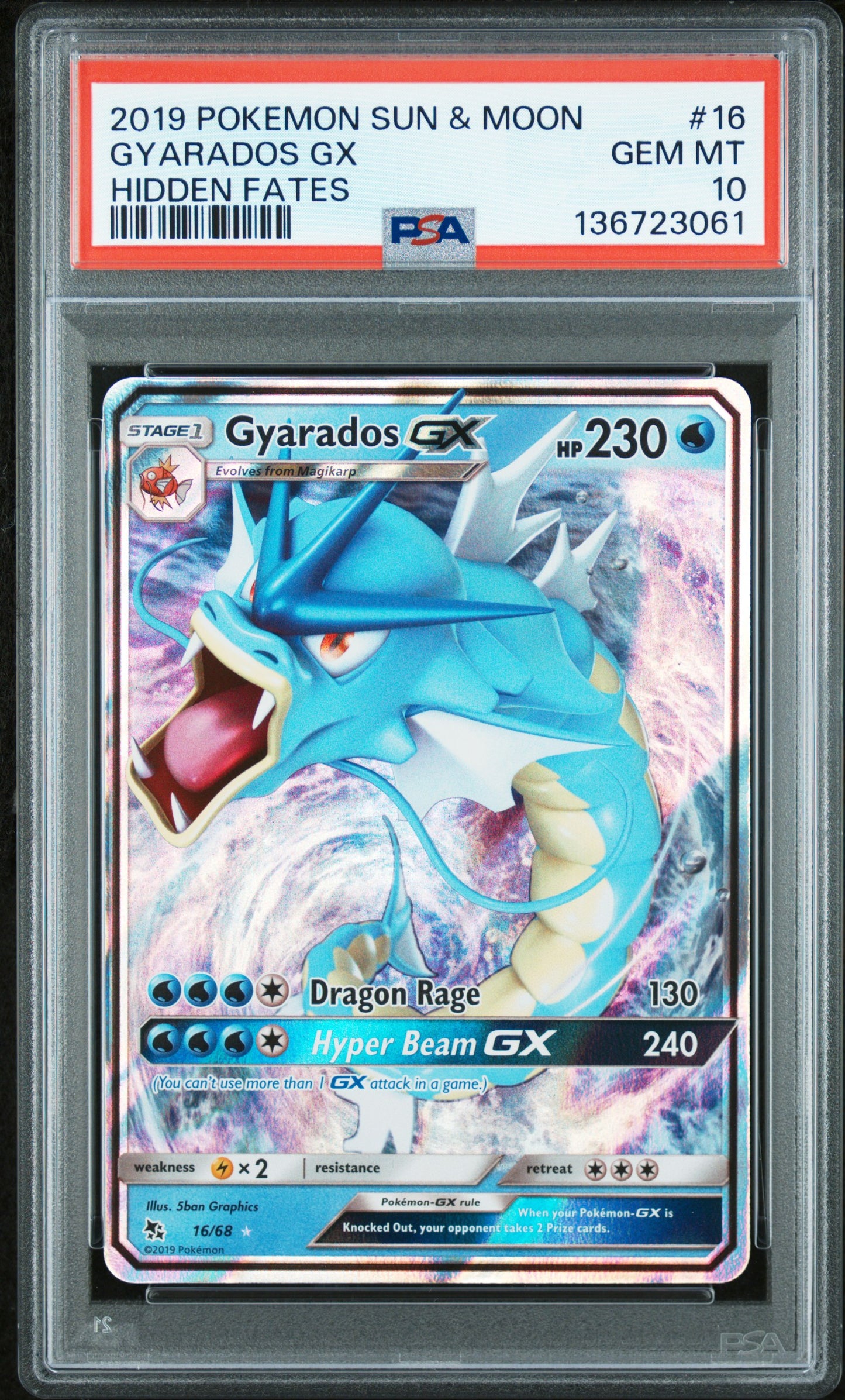 Graded 2019 PKM Sun & Moon Gyarados Gx #16 Hidden Fates Trading Card Game PSA 10 Gem Mint