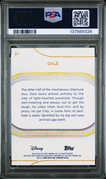 Graded 2025 Topps Chrome Disney Dale #27 Purple Refractor #/75 Chip & Dale Trading Card PSA 10 Gem Mint