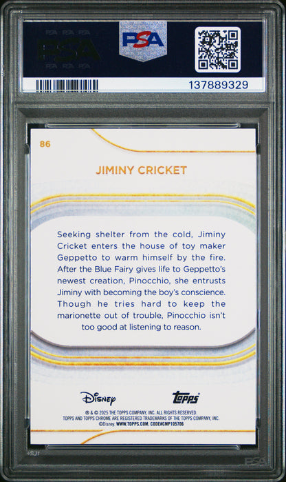 Graded 2025 Topps Chrome Disney Jiminy Cricket #86 Pink Refractor #/250 Pinocchio Trading Card PSA 10 Gem Mint