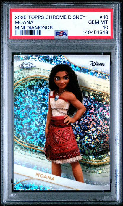 Graded 2025 Topps Chrome Disney Moana #10 Mini Diamonds Trading Card PSA 10 Gem Mint