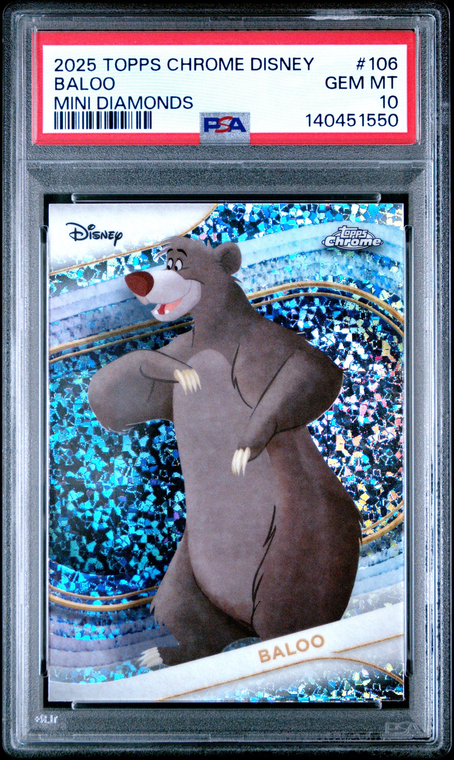 Graded 2025 Topps Chrome Disney Baloo #106 Mini Diamonds The Jungle Book Trading Card PSA 10 Gem Mint