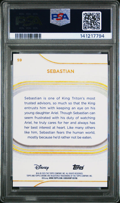 Graded 2025 Topps Chrome Disney Sebastian #59 Purple Wave #/75 The Little Mermaid Trading Card PSA 10 Gem Mint