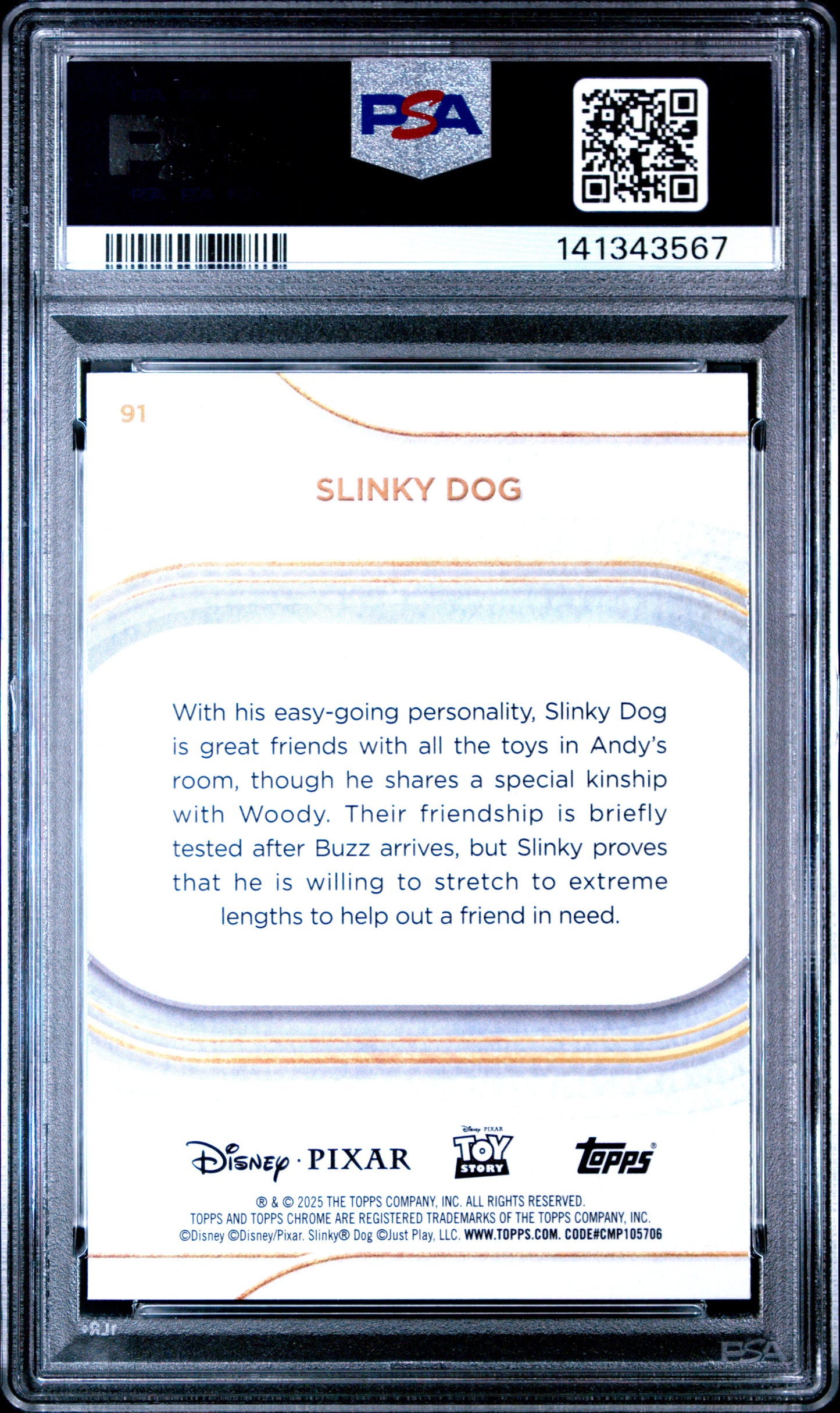 Graded 2025 Topps Chrome Disney Slinky #91 Yellow Mini Diamonds Toy Story Trading Card PSA 10 Gem Mint