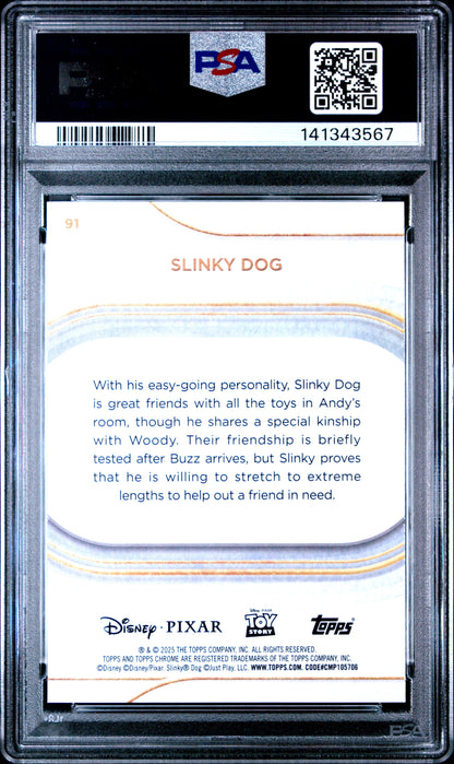 Graded 2025 Topps Chrome Disney Slinky #91 Yellow Mini Diamonds Toy Story Trading Card PSA 10 Gem Mint