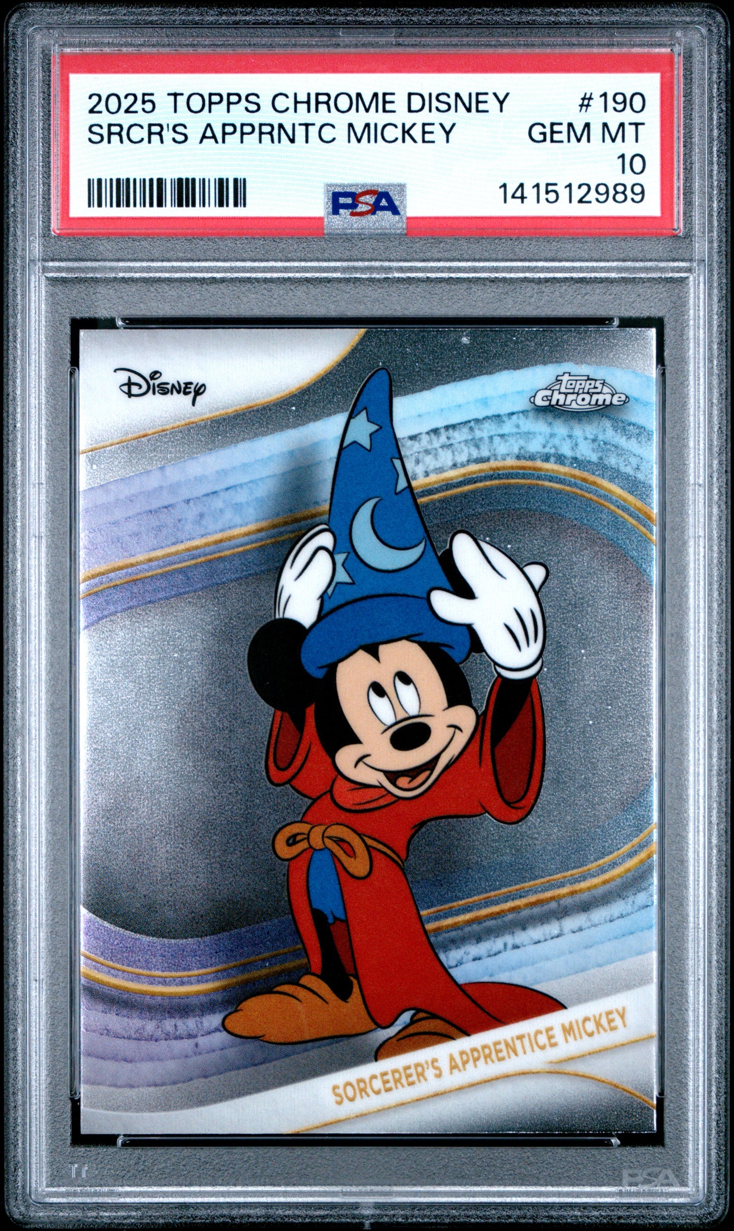 Graded 2025 Topps Chrome Disney Sorcerer's Apprentice Mickey #190 Fantasia Trading Card PSA 10 Gem Mint