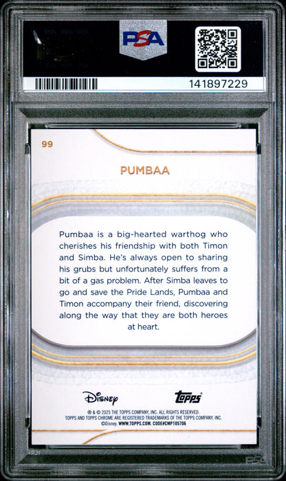 Graded 2025 Topps Chrome Disney Pumbaa #99 Pink Refractor #/250 The Lion King Trading Card PSA 10 Gem Mint