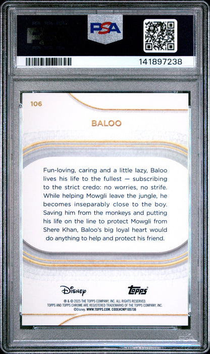 Graded 2025 Topps Chrome Disney Baloo #106 Gold Mini Diamonds #/50 The Jungle Book Trading Card PSA 10 Gem Mint