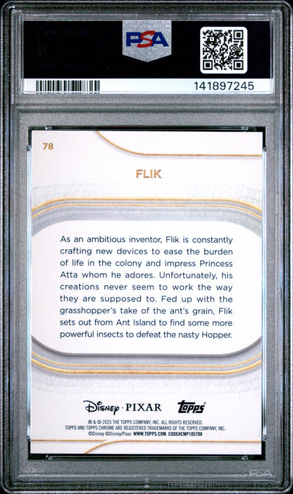 Graded 2025 Topps Chrome Disney Flik #78 Mickey Mouse Black and White Shimmer #/101 A Bug's Life Trading Card PSA 10 Gem Mint