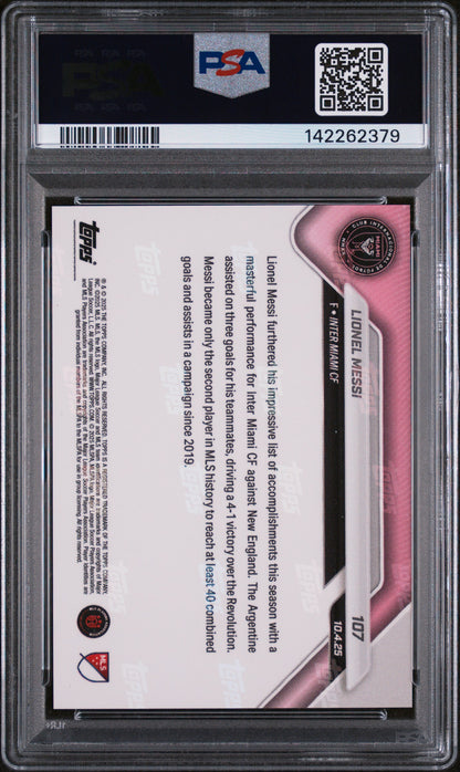 Graded 2025 Topps Now MLS Lionel Messi #107 Trio of Assists Adds to Historic Campaign Soccer Card PSA 9 Mint
